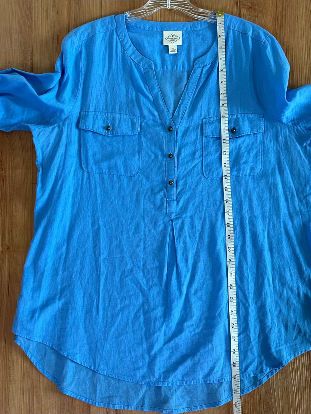 St. John's Bay Blue Women's Tunic Henley Blouse with chest pockets - Picture 6 of 7